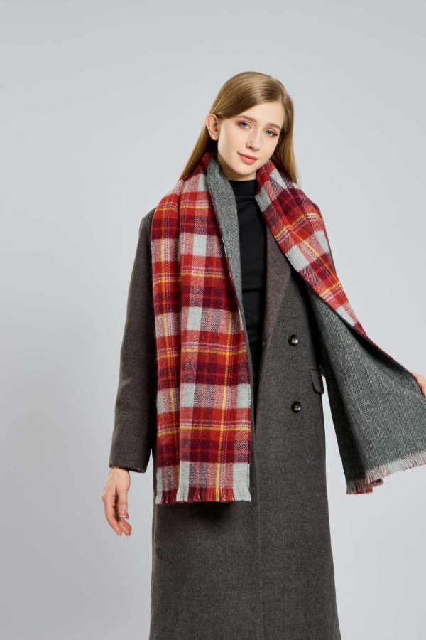 Cashmere-Like Double-Sided Plaid Tassel Scarf for Women - Image 2