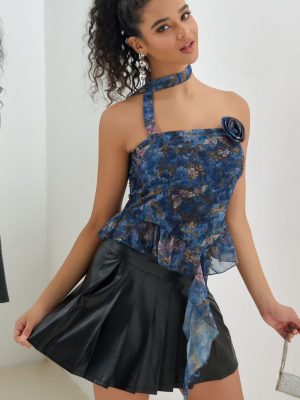 Summer Sexy 3D Floral Tube Top Ruffled Ribbon Vest