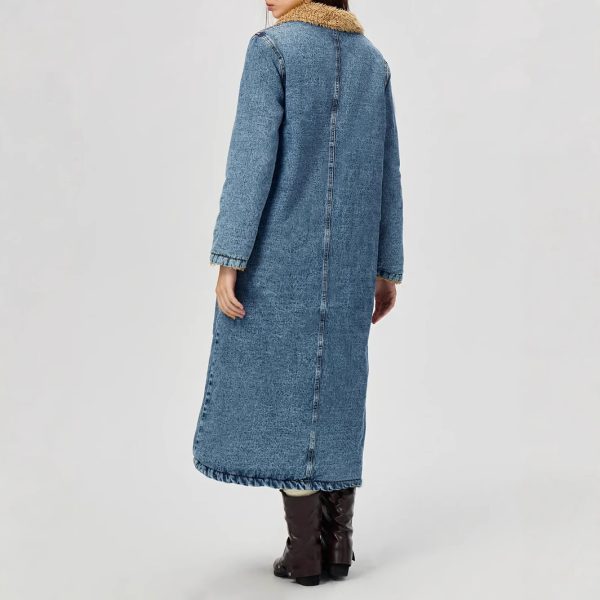 Women’s Loose Long Denim Coat with Velvet Lining and Cotton Padding - Image 5