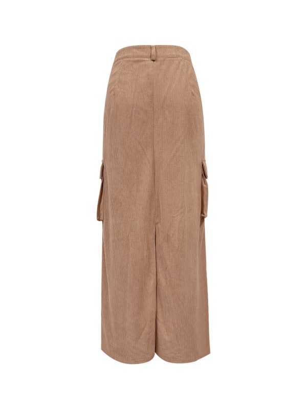 Retro Corduroy Tooling Slit Long Skirt for Women - Image 3