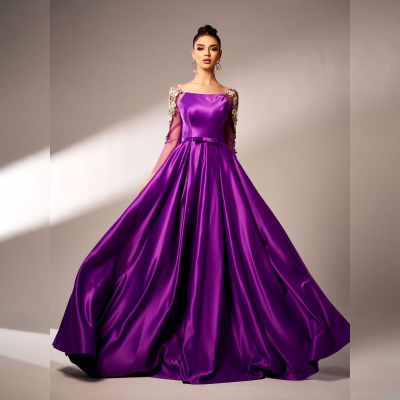 Premium Long Sleeve Square Neck Applique Cocktail Dress