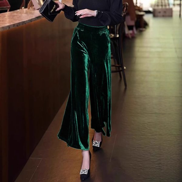 Fall Winter Gold Velvet Bell Bottom Wide Leg Casual Pants