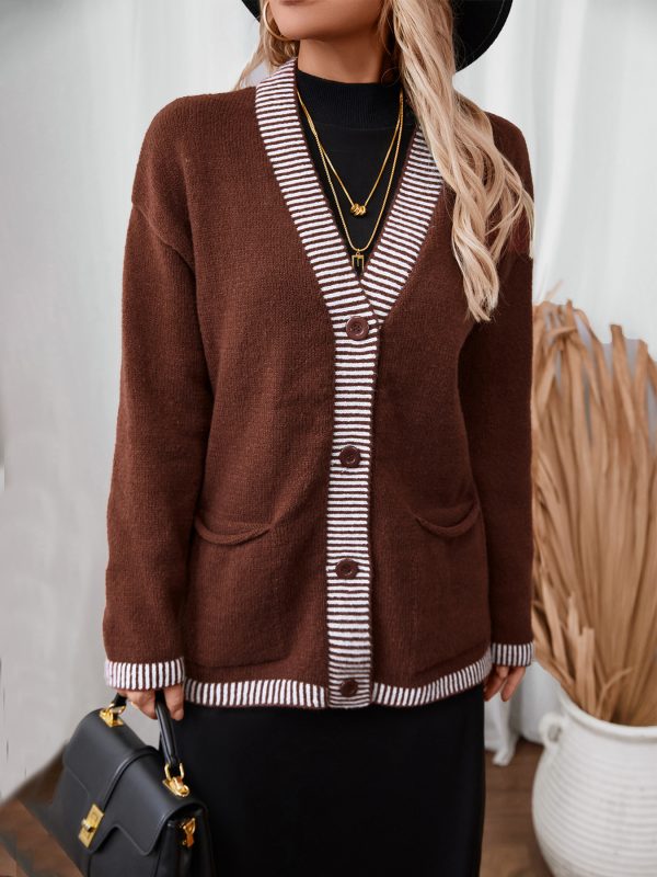 Autumn Winter Striped Loose Sweater Coat for Women - Image 3