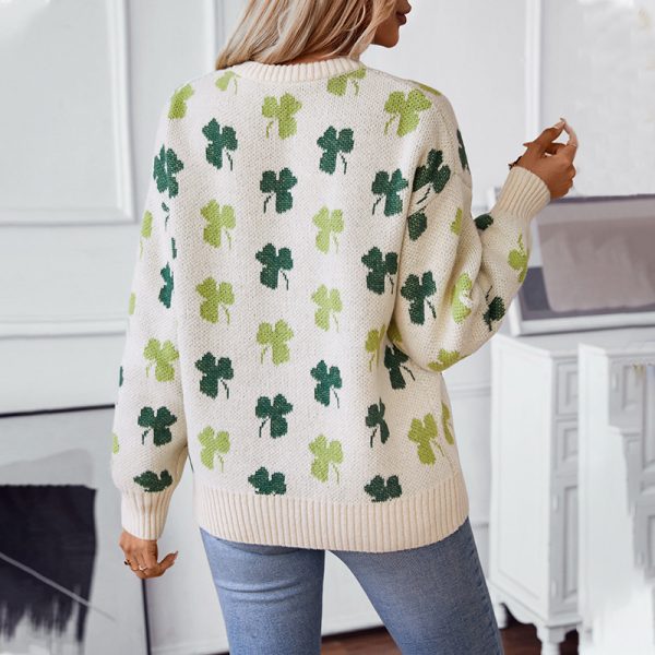 Women’s Clover Jacquard Pullover Sweater - Image 2