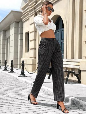 Casual Striped Wide-Leg Straight-Leg Trousers for Women