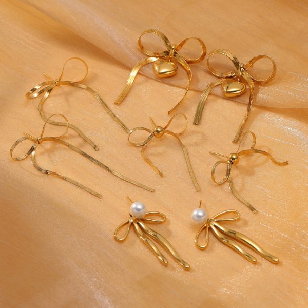 Pearl Bow Titanium Steel Earrings Women High Grade Studs - Image 2