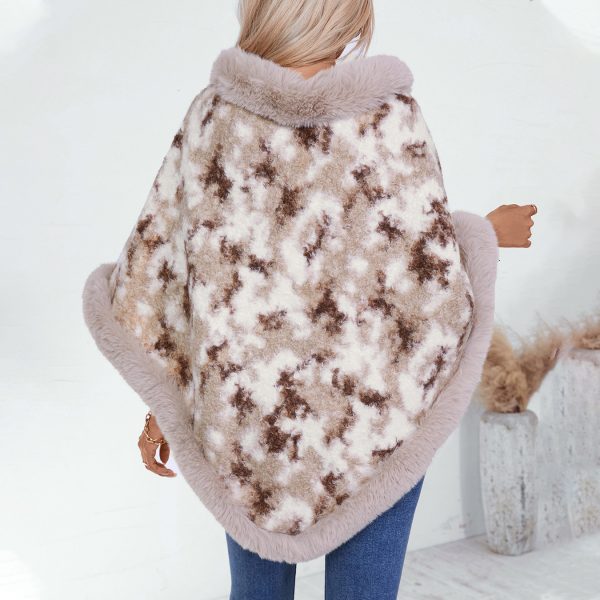 Fur Collar Leopard Print Knitted Cape Sweater for Women - Image 2