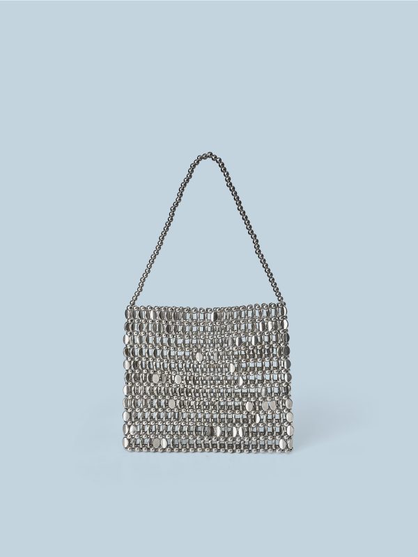 Silver Beaded Handmade Woven Phone Bag with Sequins - Image 2