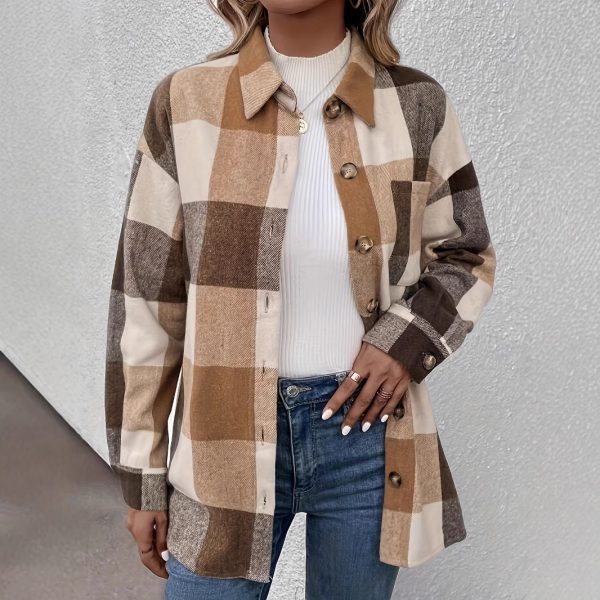 Women’s Brushed Plaid Single-Breasted Cardigan Shirt