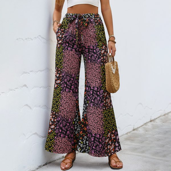 Women’s High-Waist Lace Printed Wide-Leg Pants