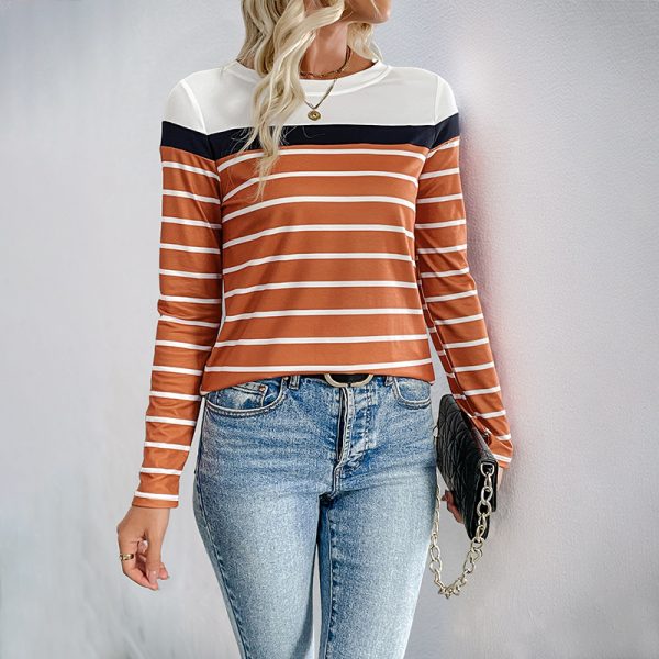 Casual Long-Sleeve Striped T-Shirt for Women – Spring & Summer - Image 2