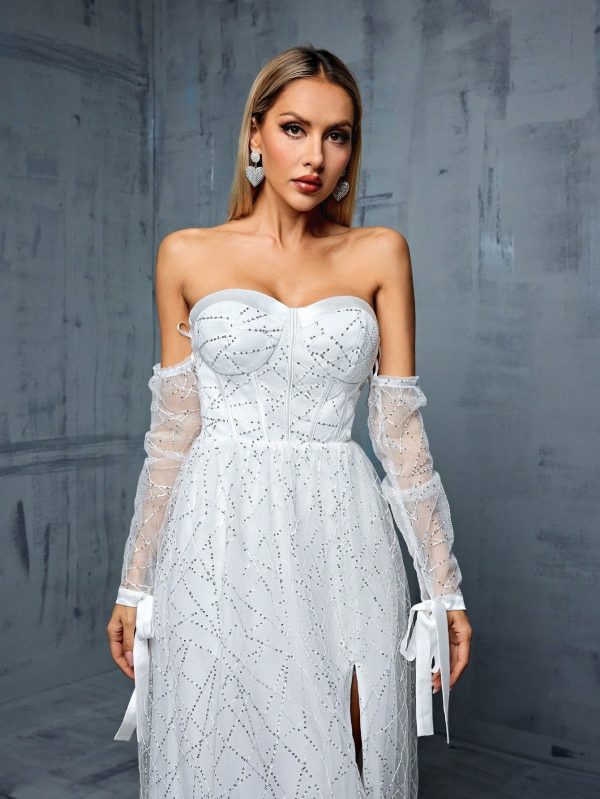 Off-Shoulder Backless Slit Tube Top Evening Wedding Dress - Image 2