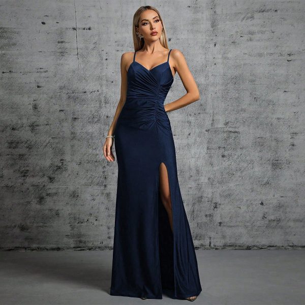 Strap Backless Sexy Lace-Up Gradient Color Maxi Dress for Formal Events