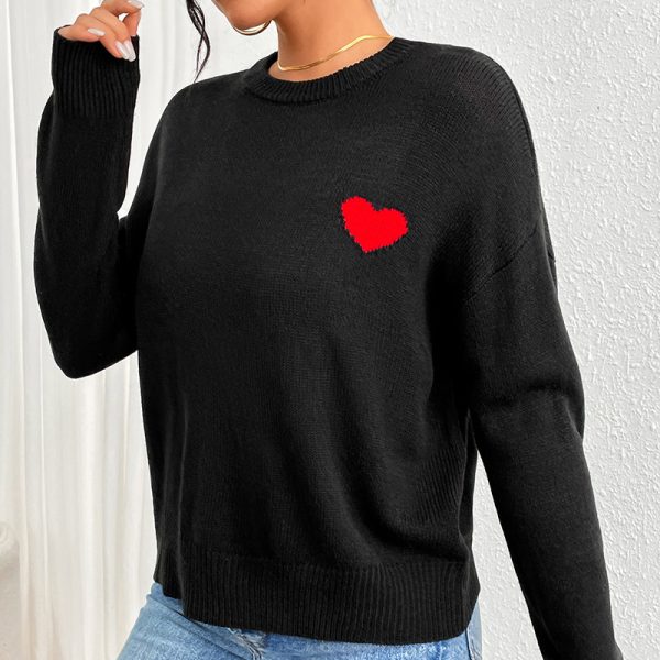 Love Jacquard Round Neck Sweater Autumn Winter - Image 3