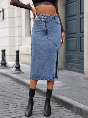 Casual Slit Denim Skirt for Women