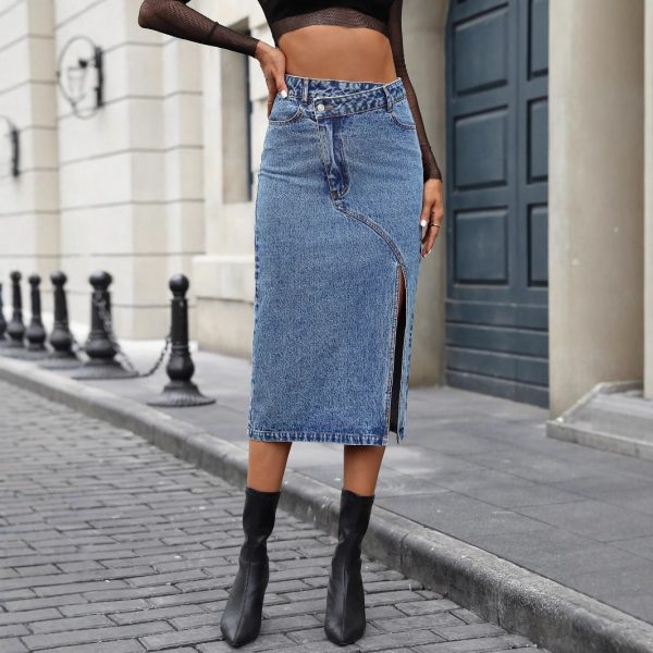 Casual Slit Denim Skirt for Women