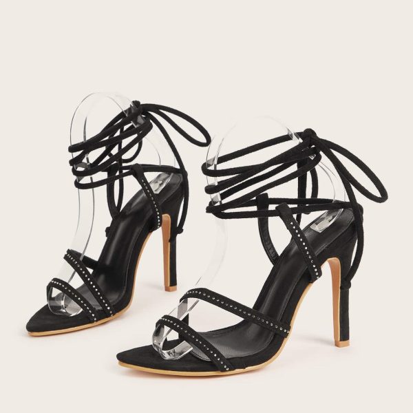 Lace-Up Diamond Stiletto Heel Sandals for Women - Image 4