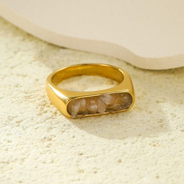 French Vintage Simple Inlaid Natural Stone Stainless Steel Ring for Women - Image 3