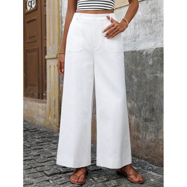 Women High Waist Straight Wide Leg Casual Cropped Pants Spring Autumn Winter