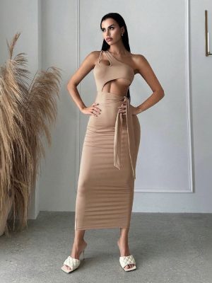 Sexy Diagonal Collar Strapless High Waist Dress – Spring/Summer