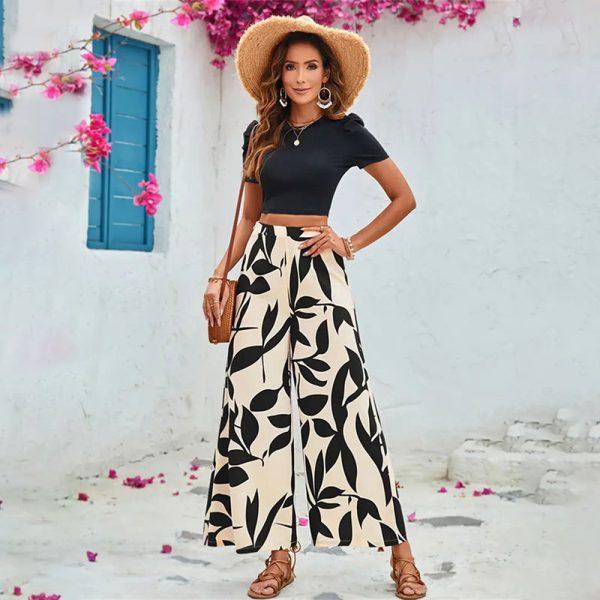 Wide Leg Pants & Tight Cropped T-Shirt for Spring Summer - Image 2