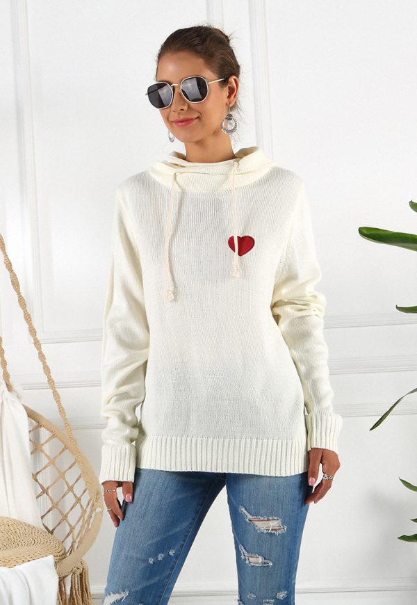 Valentine's Day Pullover Love Sweater Casual Loose Pile Collar Drawstring Long Sleeve Knitted Top - Image 2