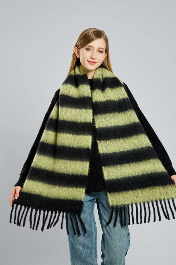 Striped Winter Fringe Scarf for Women - Thickened Warm High-End Shawl - Image 2