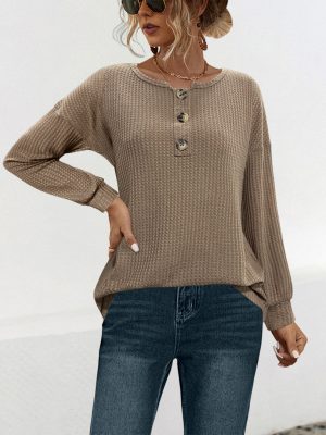 Button Knit Casual Tops for Women – Fall Fashion