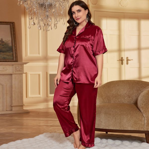 Plus Size Ice Silk Nightdress & Cardigan Pajamas Set for Women