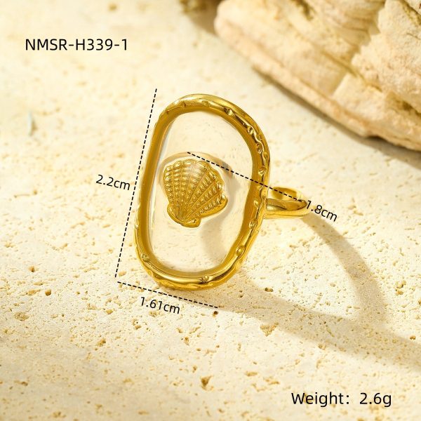 Marine Series Scallop Starfish Adjustable Open Ring & Bracelet Set - Image 3