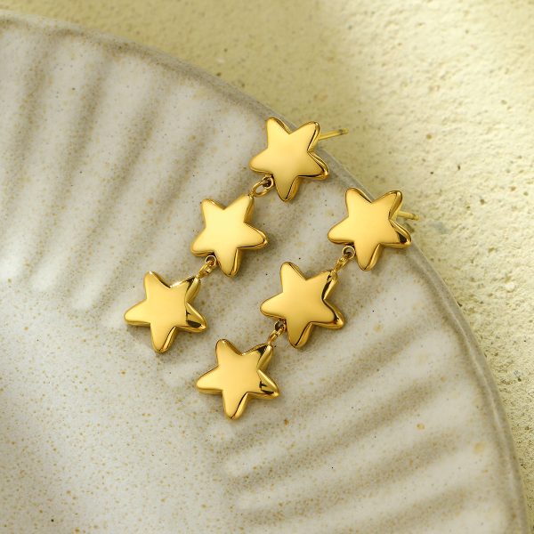 Retro Love 18K Gold Star Design Titanium Steel Stud Earrings - Image 3