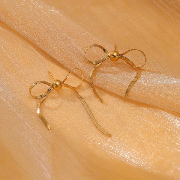 Pearl Bow Titanium Steel Earrings Women High Grade Studs - Image 4