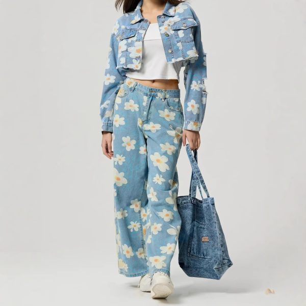 Floral Print All-Match Short Denim Coat for Women - Image 5