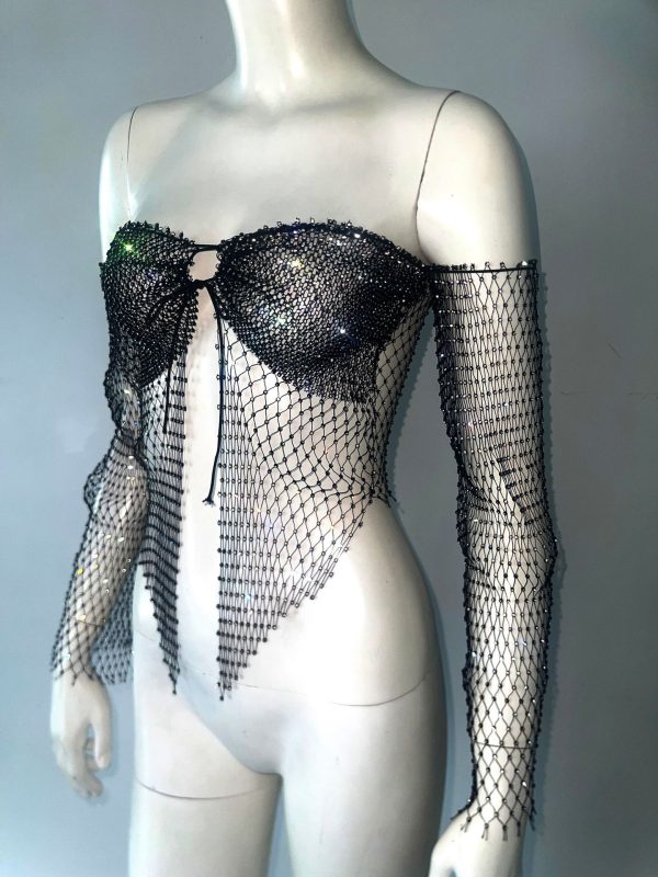 Sexy Fishnet Cutout Off-Shoulder Long Sleeve Top - Image 3