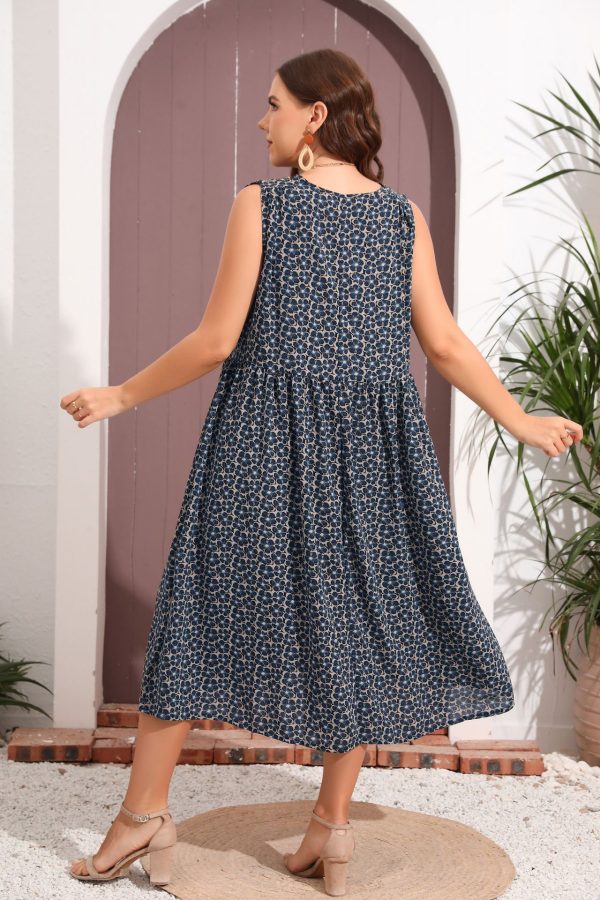 Plus Size Floral Print V-Neck Sleeveless Swing Dress - Image 5