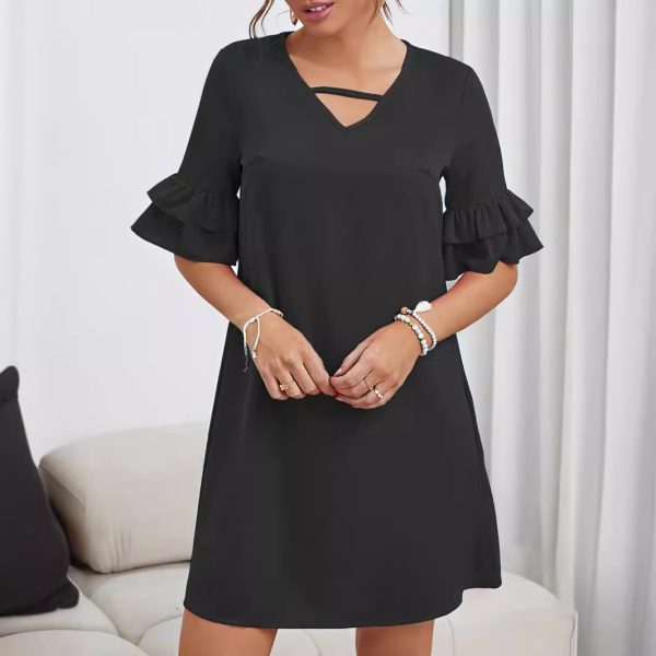 Spring Summer Plus Size Bell Sleeve Mid-Length Dress for Women