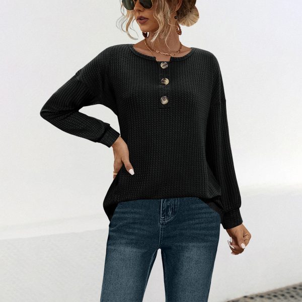 Button Knit Casual Tops for Women – Fall Fashion - Image 3