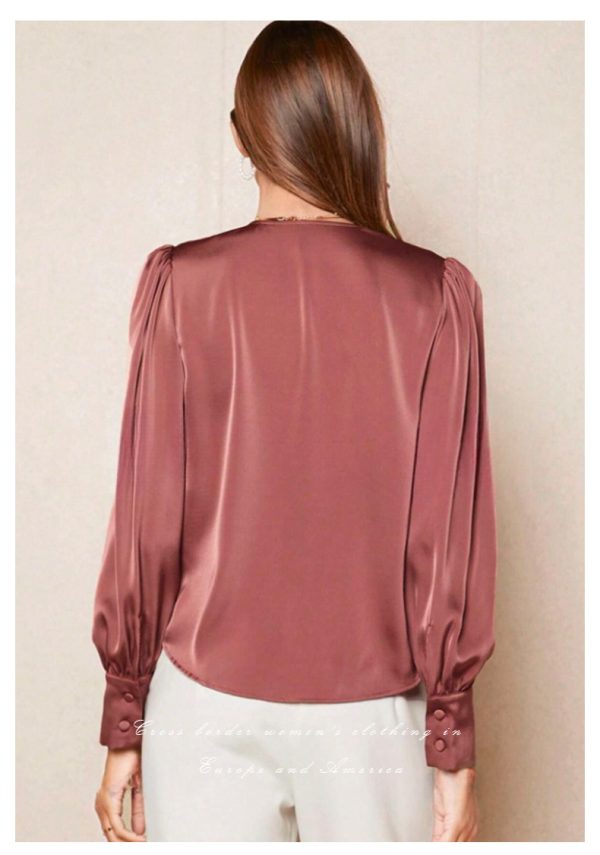 V-Neck Pullover Satin Top for Women - Image 2