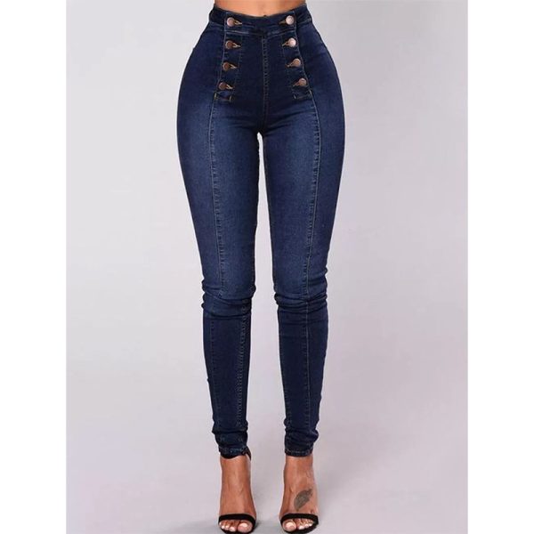 High-Waist Casual Slim Stretch Jeans for Women with Double Row Multi-Button Detail - Image 2