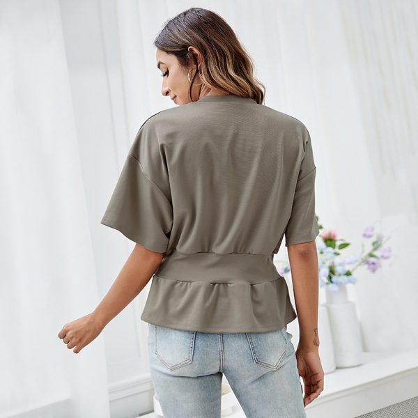 Elegant Summer Round Neck Slim Fit Bottoming Shirt for Women - Image 3