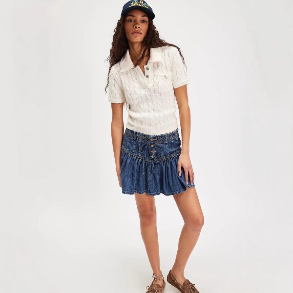 Spring High-Waist A-Line Casual All-Match Retro Denim Pleated Skirt for Women - Image 3