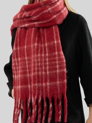 High-Grade Wool Blended Ankela Red Cell Pattern Scarf for Women