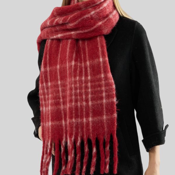 High-Grade Wool Blended Ankela Red Cell Pattern Scarf for Women