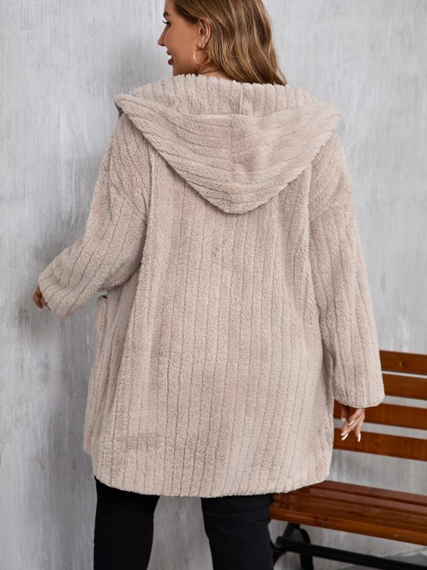 Plus Size Thick Hooded Double-Sided Plush Cardigan Coat - Image 3