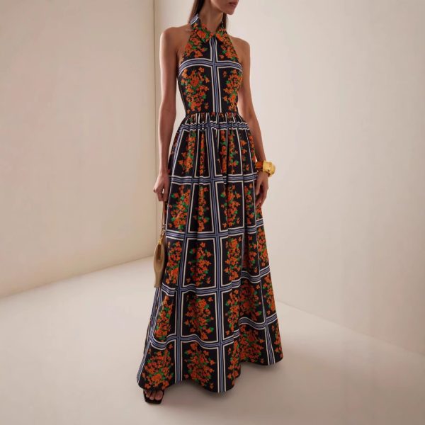 Backless Collared Printed Slip Maxi Dress - Image 2