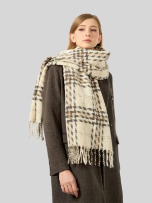 Classic Plaid Tassel Scarf for Women – Warm Blue Autumn Winter Accessory