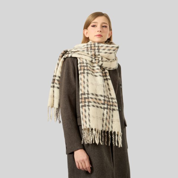 Classic Plaid Tassel Scarf for Women - Warm Blue Autumn Winter Accessory