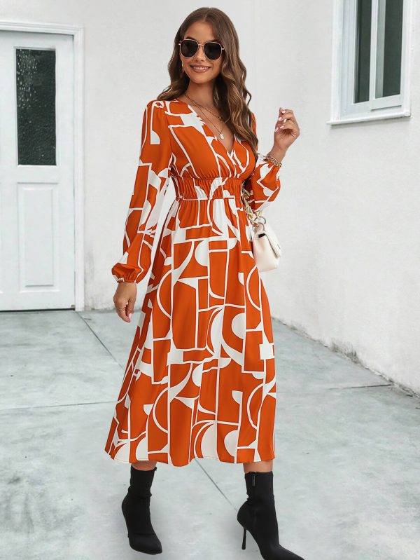 Popular V-Neck Printed Long Sleeve Dress for Women - Image 2