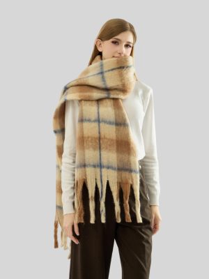 British College Plaid Mohair Scarf – Long & Warm Winter Accessory