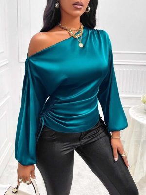 Women’s Satin Asymmetric Long Sleeve Shirt